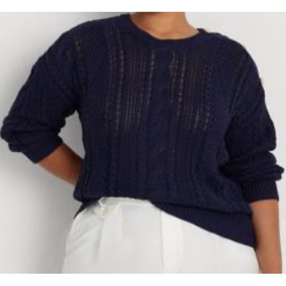 LAUREN Ralph Lauren Women’s Cotton Sweater Navy Size 1X NWT - Picture 1 of 5